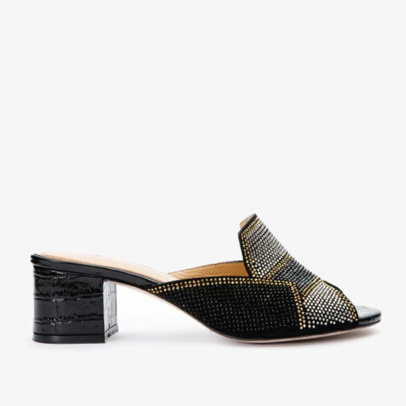 The Magnolia Black Glitter Leather Women Sandal