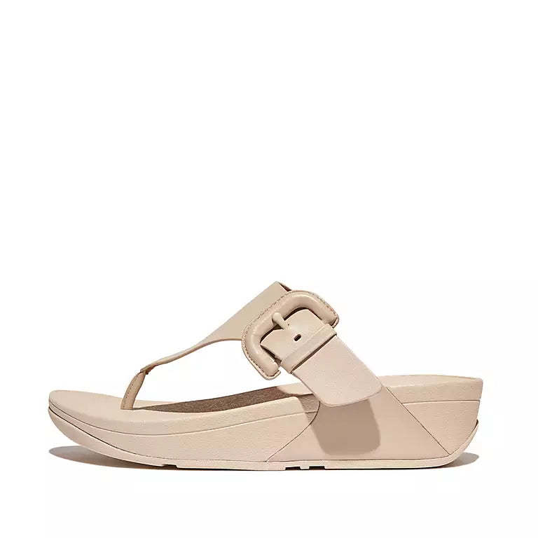 Women's Fitflop Lulu Covered-Buckle Raw-Edge Leather Toe-Post Sandals Color: Stone Beige