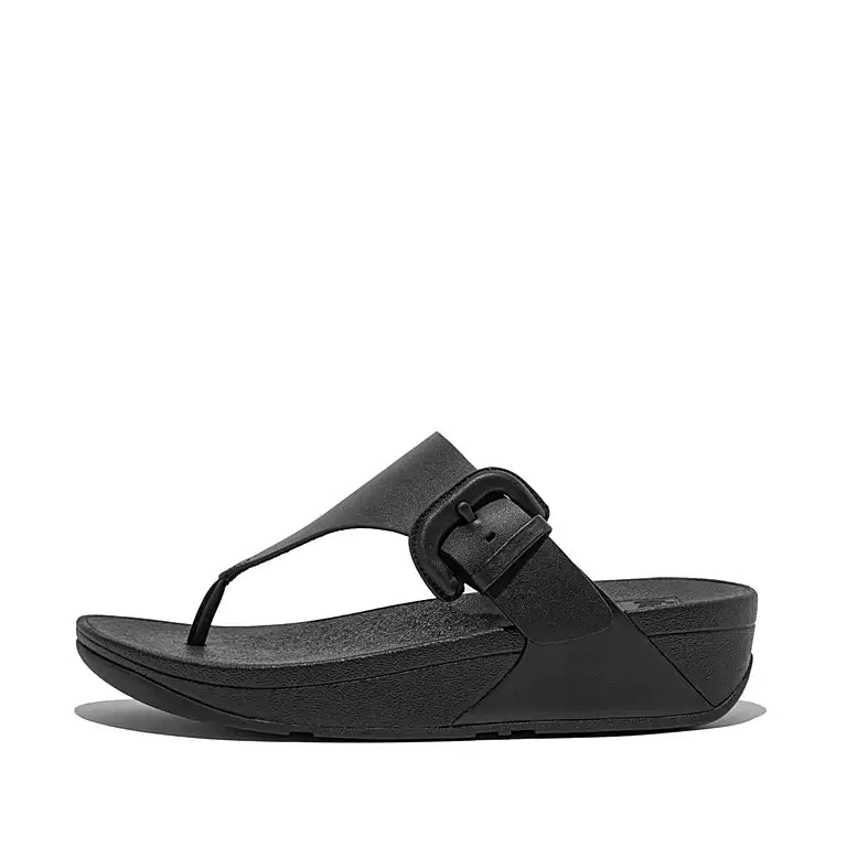 Women's Fitflop Lulu Covered-Buckle Raw-Edge Leather Toe-Post Sandals Color: Black