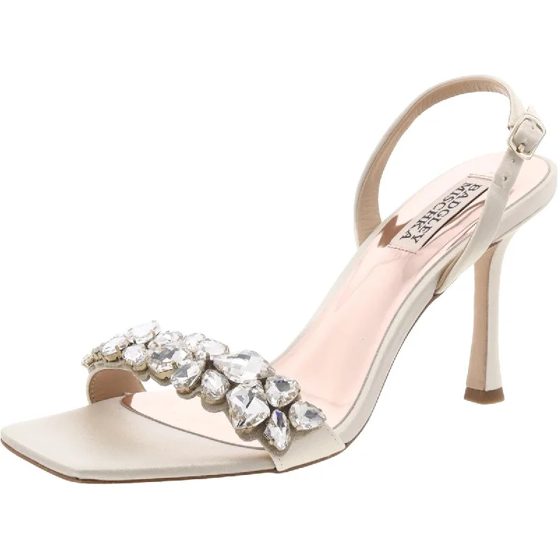 Badgley Mischka Womens Leanna Satin Rhinestone Slingback Sandals