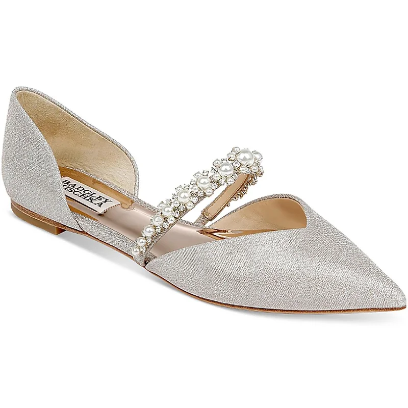 Badgley Mischka Womens NATALIA Embellished Shimmer Flat Shoes