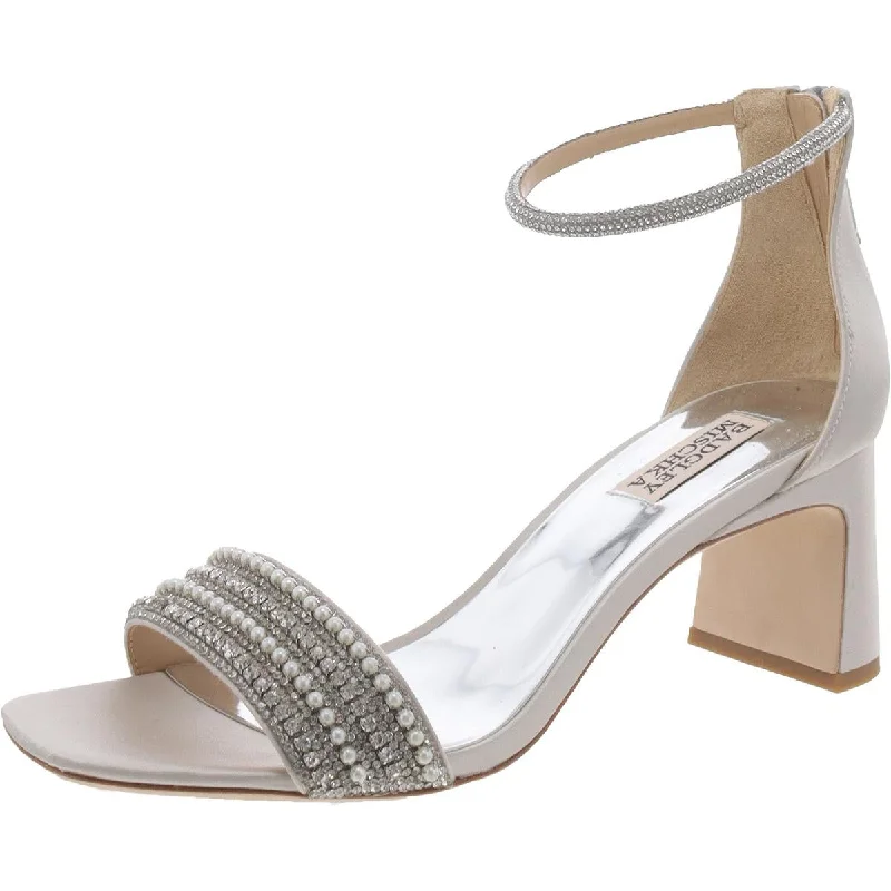 Badgley Mischka Womens Satin Jeweled Ankle Strap