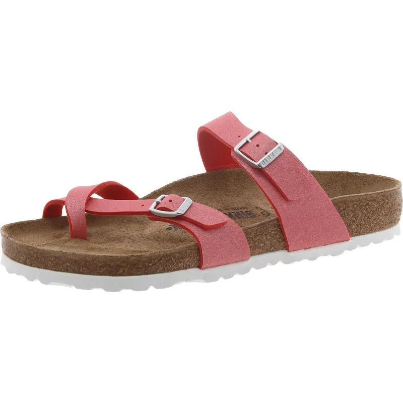 Birkenstock Womens Faux Leather Toe Loop Slide Sandals