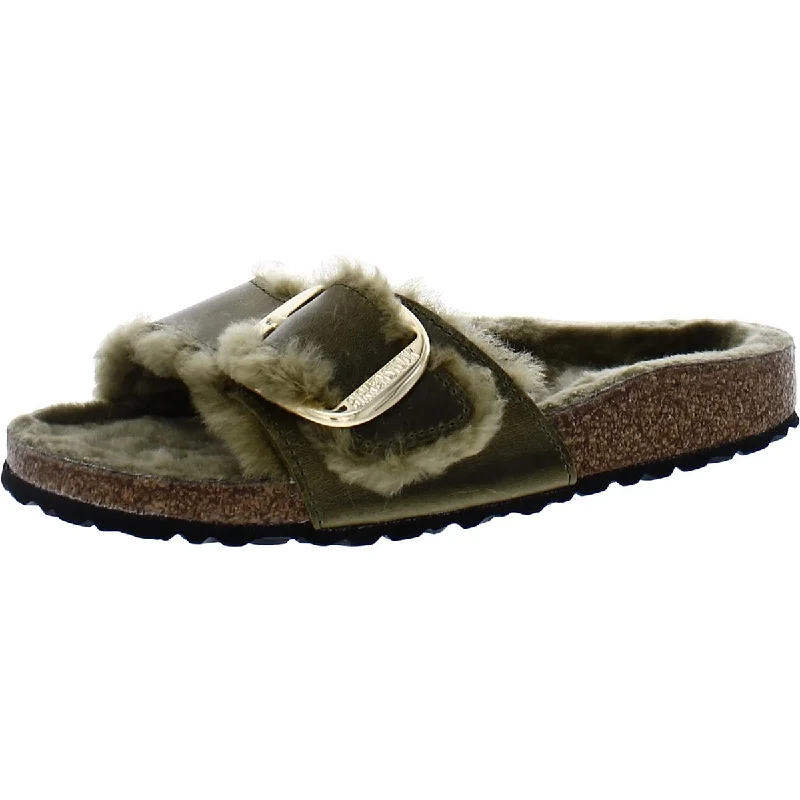 Birkenstock Womens Madrid Shearling Buckle Slide Sandals