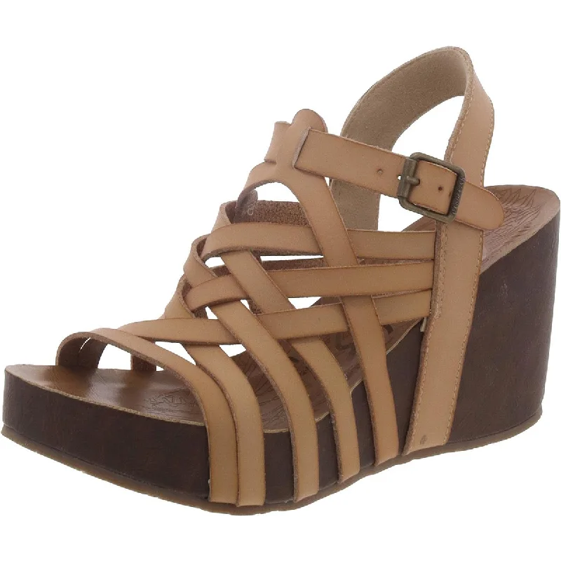 Blowfish Womens Faux Leather Criss-Cross Wedge Sandals