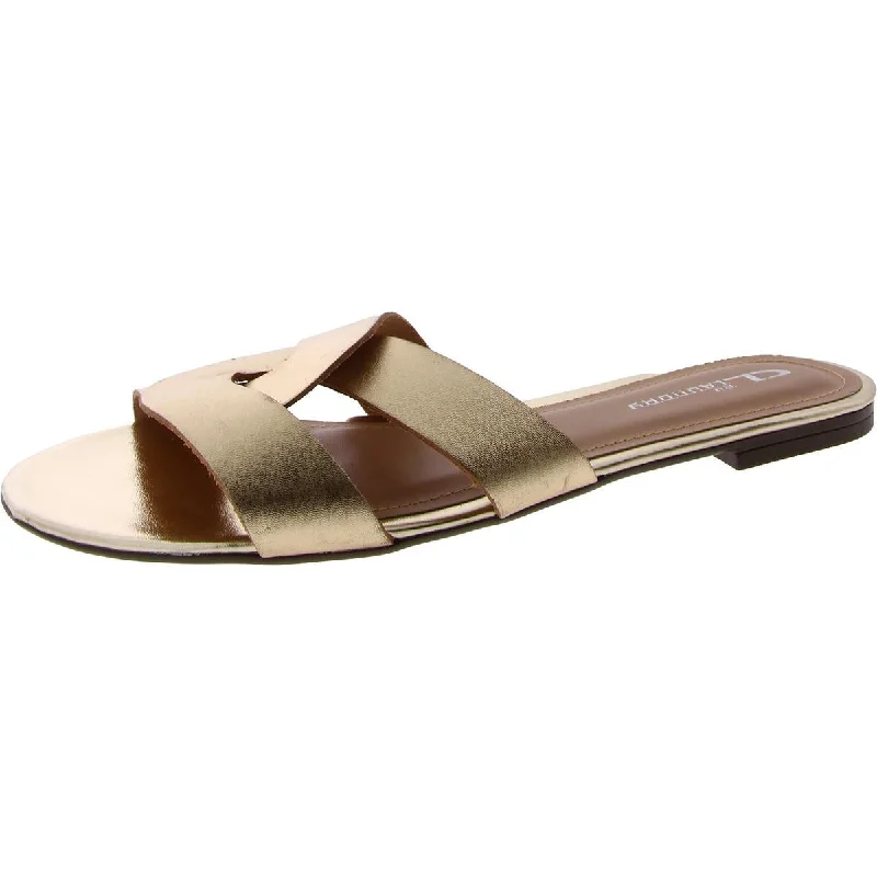 CL by Laundry Womens Anita Leather Metallic Slide Sandals