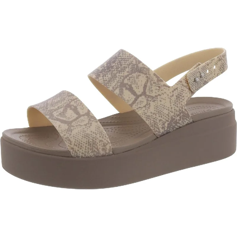 Crocs Womens Brooklyn Snake Print Wedge Platform Sandals