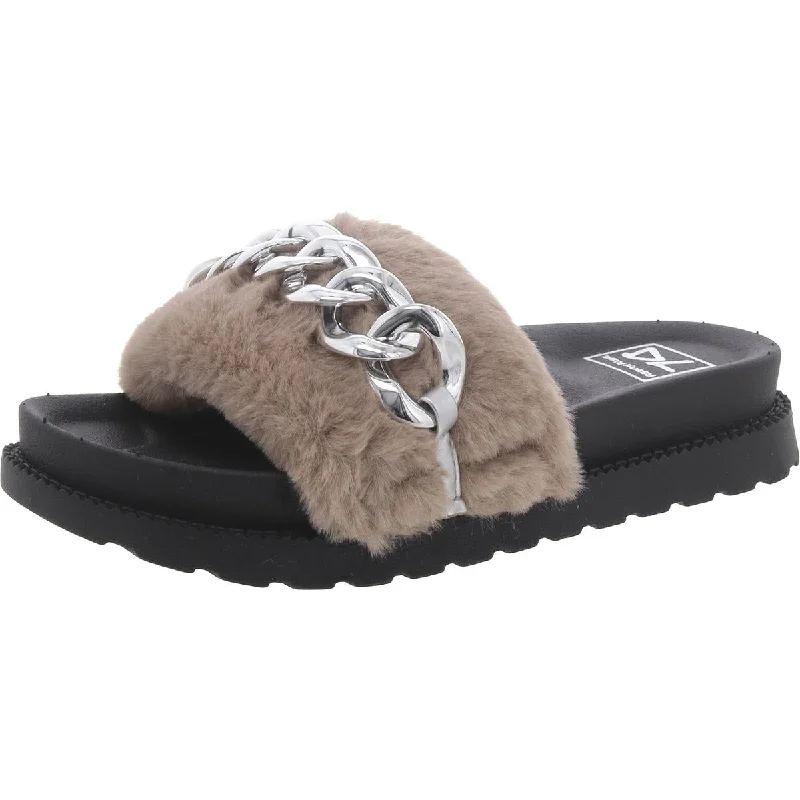 Dirty Laundry Womens TRAVERZ Faux Fur Comfy Slide Sandals