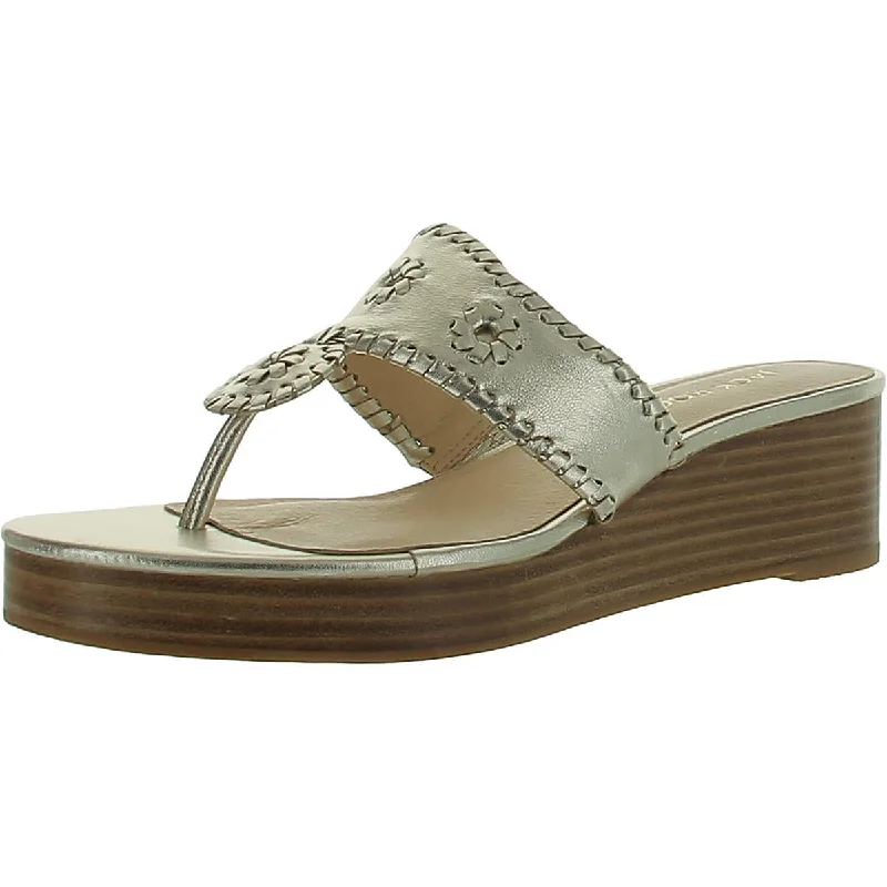 Jack Rogers Womens Jacks Mid Stacked Leather Metallic Wedge Sandals