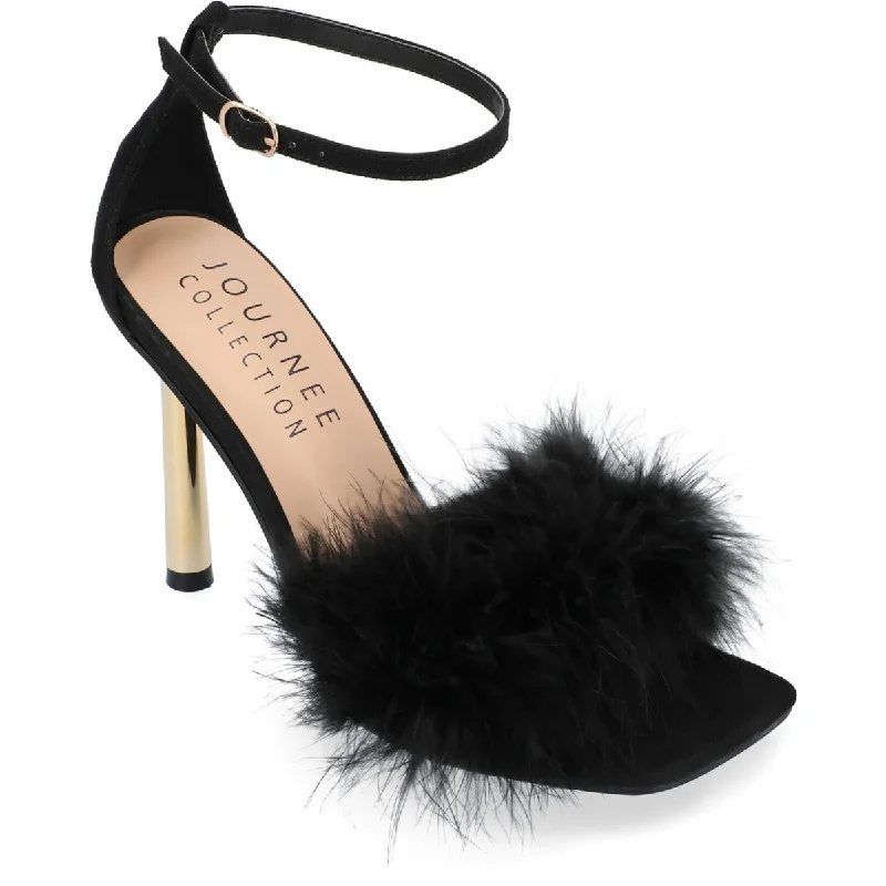 Journee Collection Womens Odete Feathers Metallic Ankle Strap