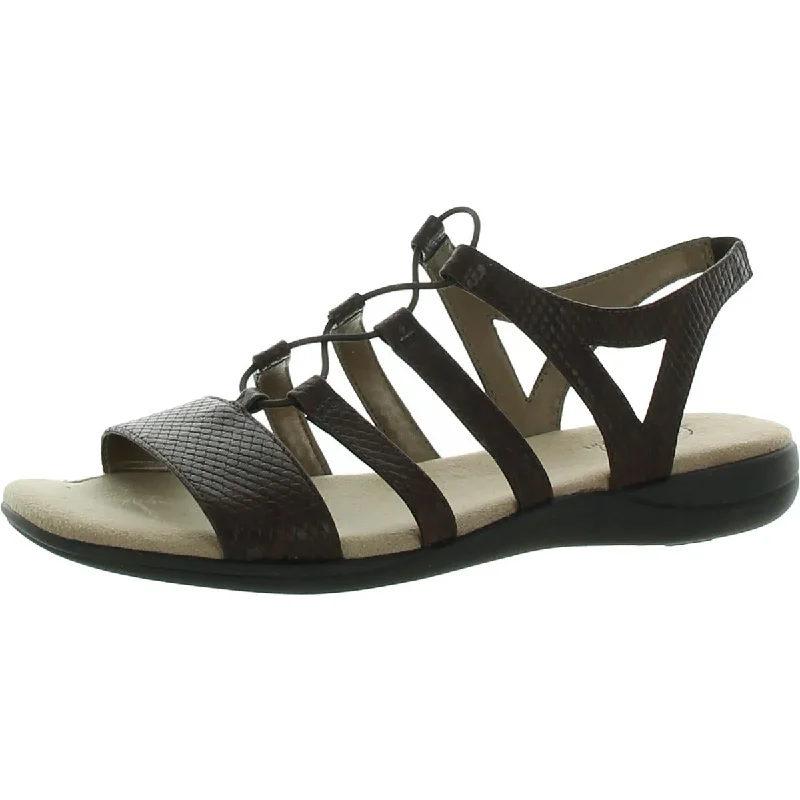 LifeStride Womens Eleanora Faux Leather Snake Print Wedge Sandals