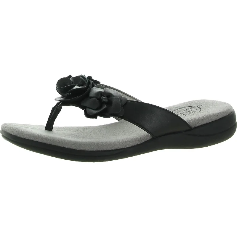 LifeStride Womens Equal Faux Leather Thong Slide Sandals