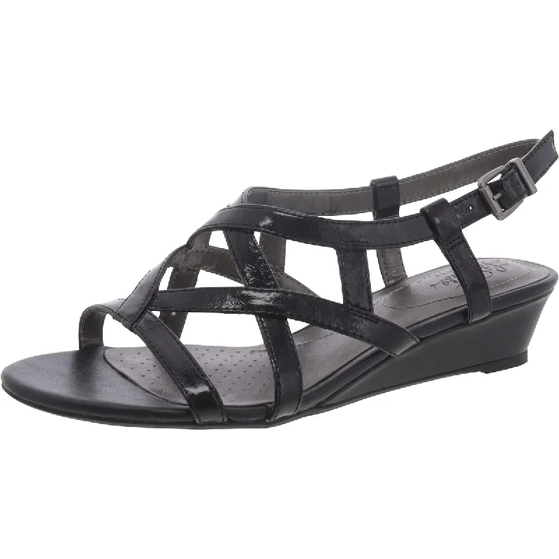 LifeStride Womens Faux Leather Slip On Gladiator Sandals