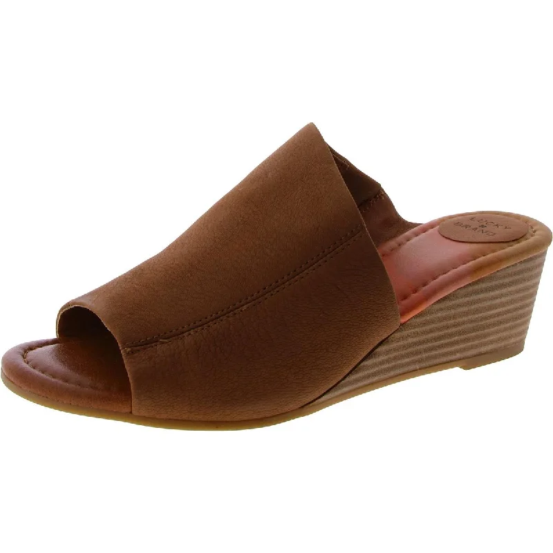 Lucky Brand Womens Malenka Leather Slip On Wedge Sandals