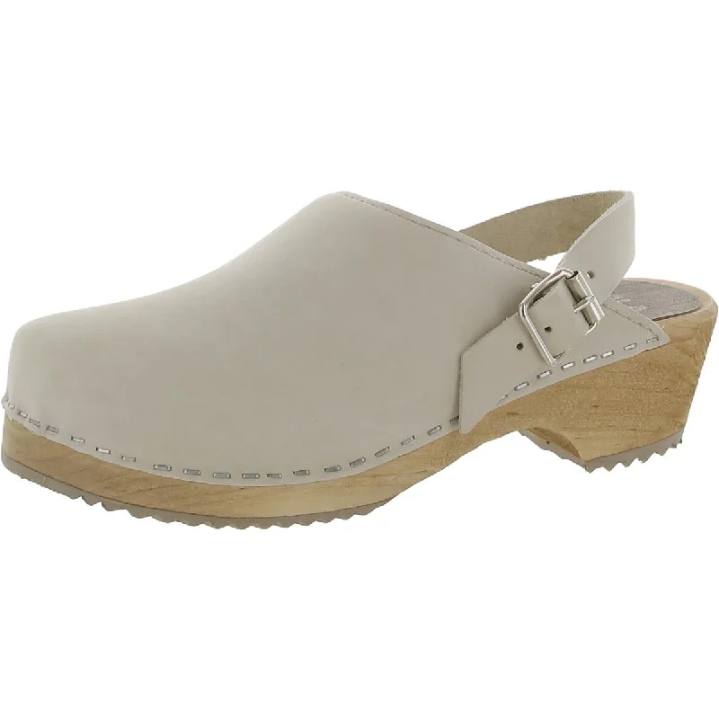 Mia Womens Leather Buckle Clogs