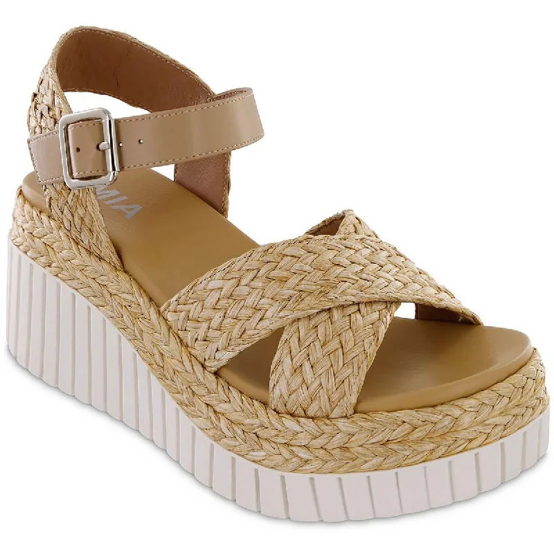 Mia Womens Zamara Raffia Woven Platform Sandals