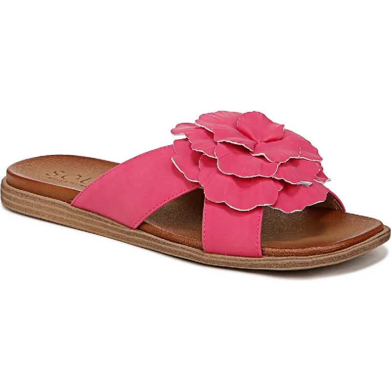 SOUL Naturalizer Womens Joyful Faux Leather Flower Slide Sandals