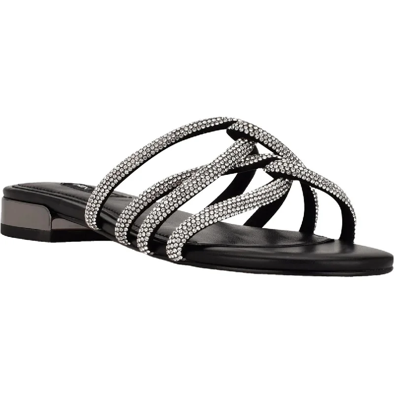 Nine West Womens Iria 5 Rhinestone Slip-On Slide Sandals