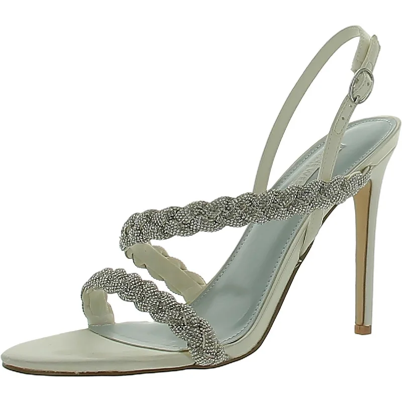 Nine West Womens Tiff Satin Rhinestone Slingback Sandals