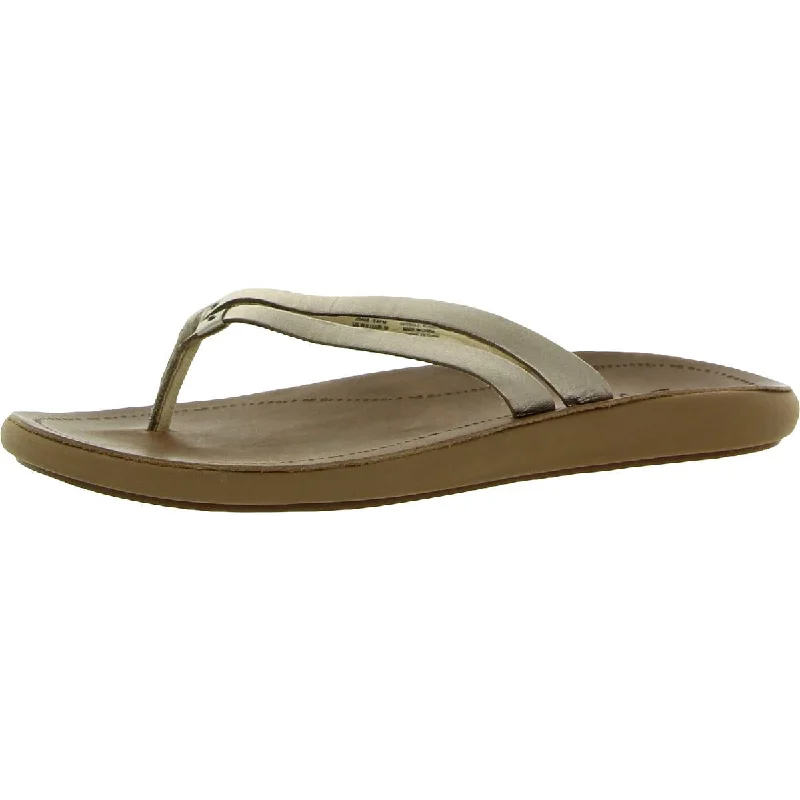 OluKai Womens Kapehe Luana Leather Slip On Flip-Flops