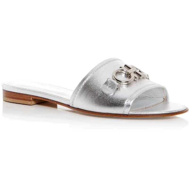 Salvatore Ferragamo Womens Rhodes Slip On Metallic Slide Sandals