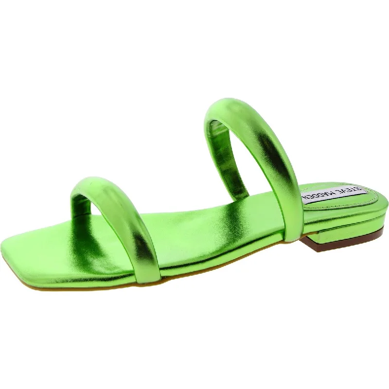 Steve Madden Womens Alexander Faux Leather Metallic Slide Sandals