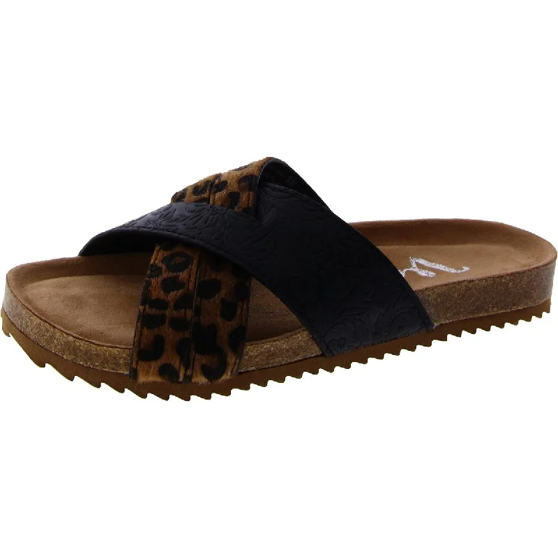 Very G Womens Ari Criss-Cross Animal Print Slide Sandals