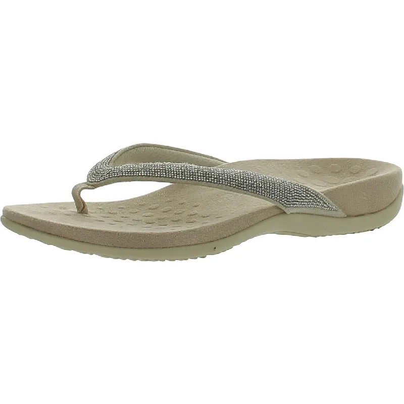 Vionic Womens Dillon Shine Faux Suede Slip On Thong Sandals