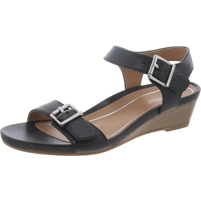 Vionic Womens Fort Frances Leather Wedge Slingback Sandals