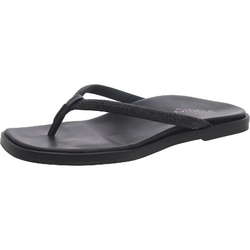 Vionic Womens Vista Shine Leather Slip On Thong Sandals