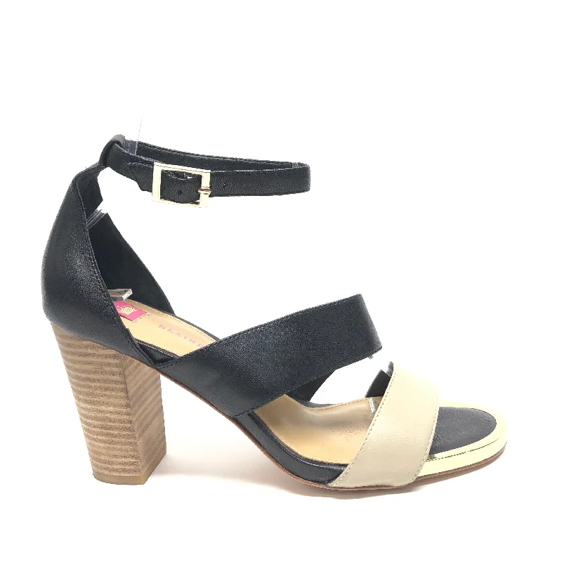 Black & Cream Sandals Heels Block Cmc, Size 7