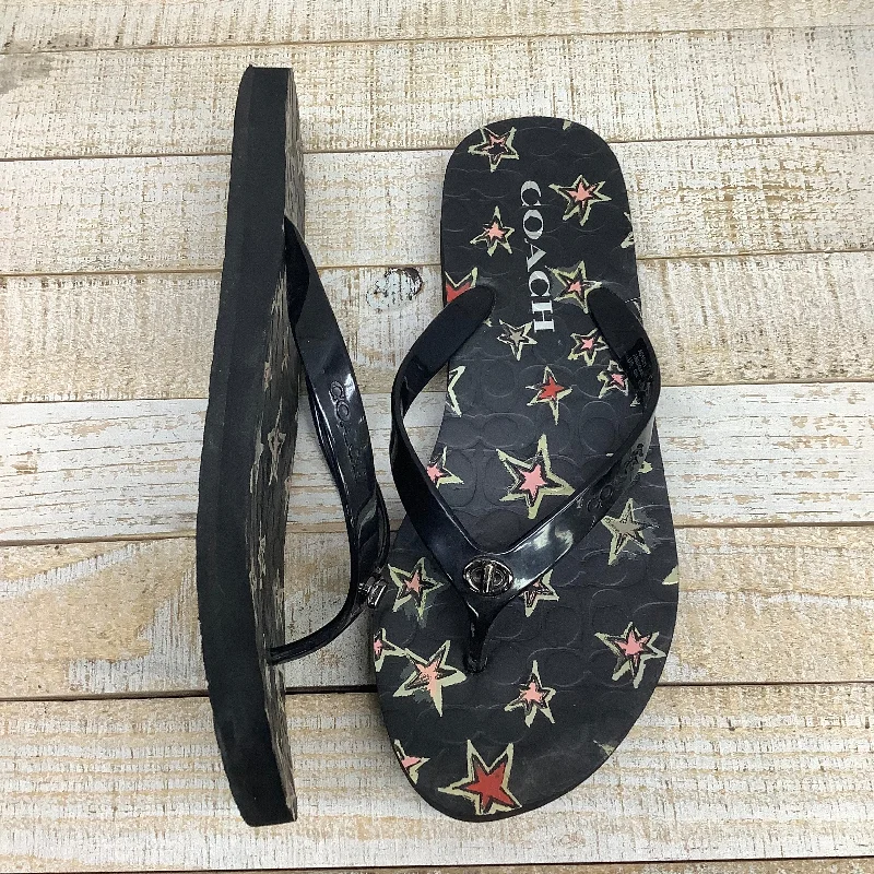 Black Sandals Flip Flops Coach, Size 6