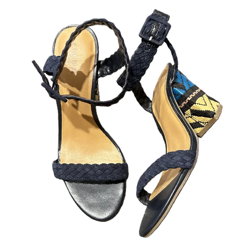 Navy Sandals Heels Block By Crown Vintage, Size: 8.5