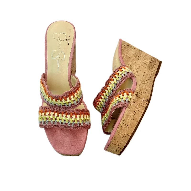 Pink Sandals Heels Wedge By Jessica Simpson, Size: 9.5