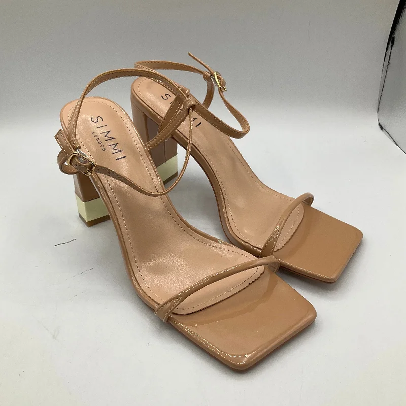 Tan Sandals Heels Block Cmc, Size 8