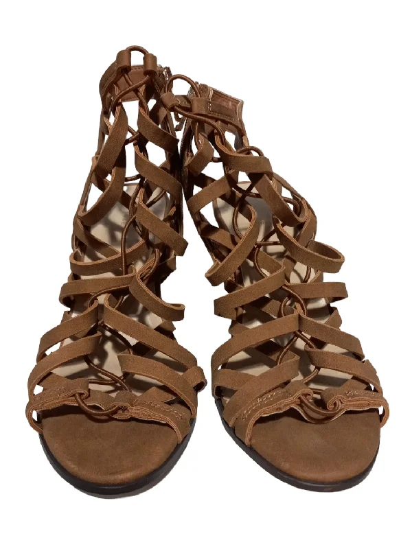 Tan Sandals Heels Block Comfort Casual, Size 8