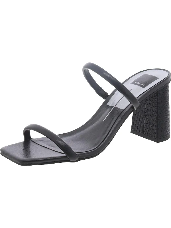 PEYTON Womens Fax Leather Square Toe Block Heel Upcycled Shoe Look  